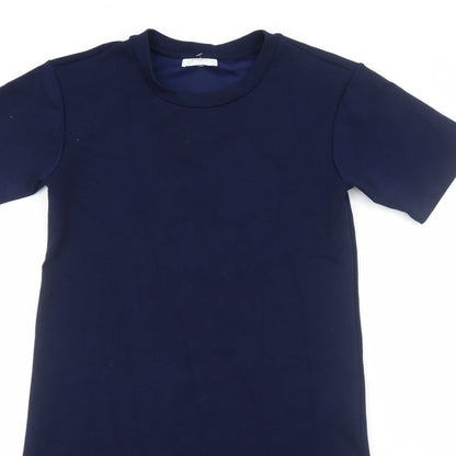 Announce Womens Blue Cotton A-Line Size XS Round Neck Pullover - Drop hem