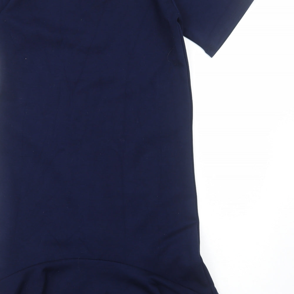 Announce Womens Blue Cotton A-Line Size XS Round Neck Pullover - Drop hem