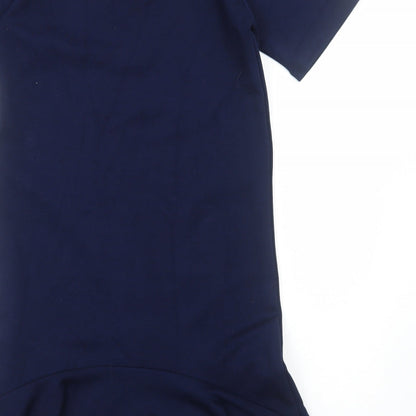 Announce Womens Blue Cotton A-Line Size XS Round Neck Pullover - Drop hem