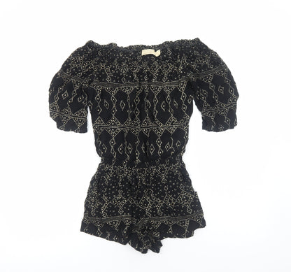 Beachgold Womens Black Geometric Viscose Playsuit One-Piece Size S Pullover