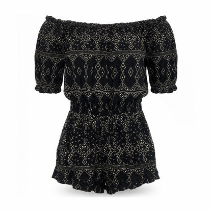 Beachgold Womens Black Geometric Viscose Playsuit One-Piece Size S Pullover