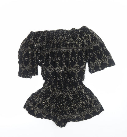 Beachgold Womens Black Geometric Viscose Playsuit One-Piece Size S Pullover