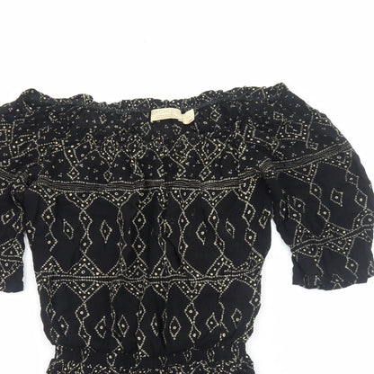 Beachgold Womens Black Geometric Viscose Playsuit One-Piece Size S Pullover