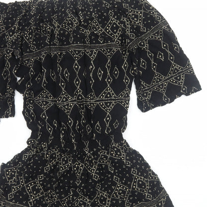 Beachgold Womens Black Geometric Viscose Playsuit One-Piece Size S Pullover