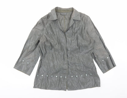 Sandra Pabst Womens Silver Polyester Basic Button-Up Size M Collared