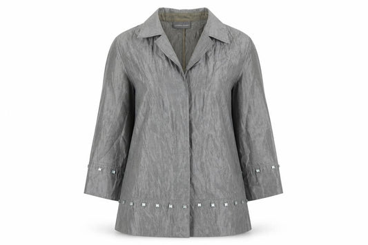 Sandra Pabst Womens Silver Polyester Basic Button-Up Size M Collared