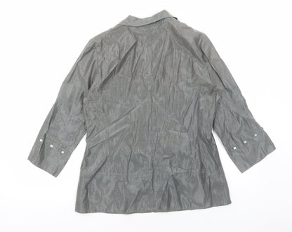 Sandra Pabst Womens Silver Polyester Basic Button-Up Size M Collared