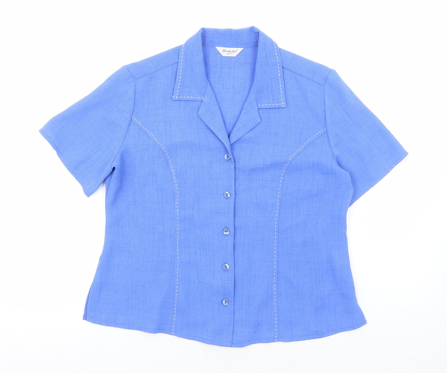 Berkertex Womens Blue Polyester Basic Button-Up Size 12 Collared
