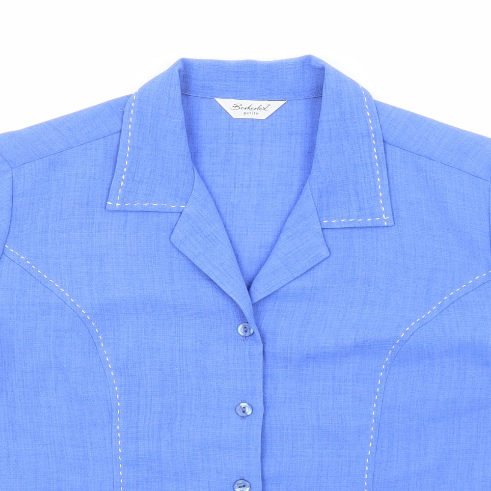 Berkertex Womens Blue Polyester Basic Button-Up Size 12 Collared