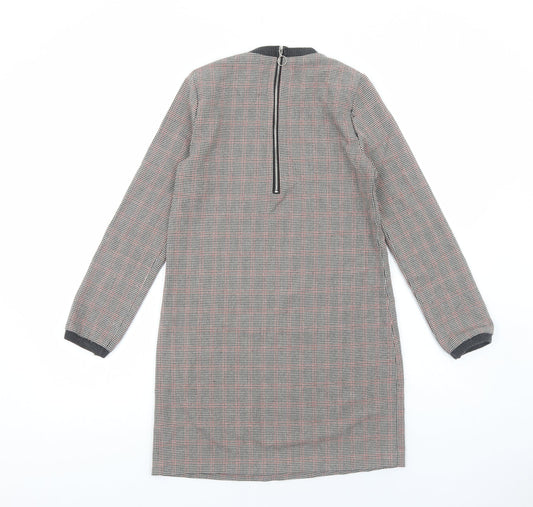 Zara Womens Brown Plaid Cotton Jumper Dress Size XS Round Neck Zip