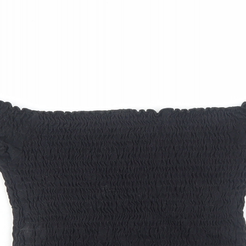 Preworn Girls Black Cotton Cropped Blouse Size 7 Years Off the Shoulder Pullover - Shirred Bardot