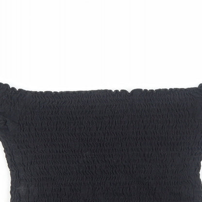 Preworn Girls Black Cotton Cropped Blouse Size 7 Years Off the Shoulder Pullover - Shirred Bardot
