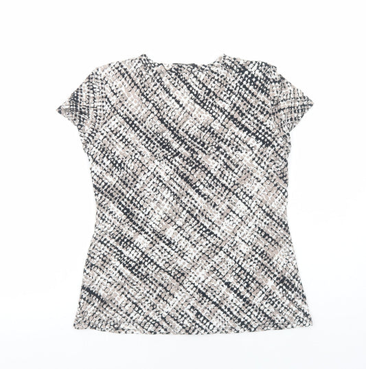 Bonmarché Womens Brown Geometric Viscose Basic T-Shirt Size 12 V-Neck