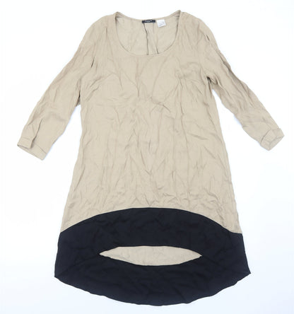 La Redoute Womens Brown Colourblock Polyester Trapeze & Swing Size 10 Scoop Neck Pullover