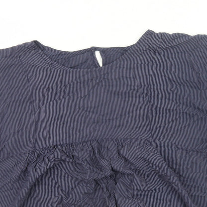 Preworn Womens Blue Striped Camel Fit & Flare Size 8 Round Neck Pullover