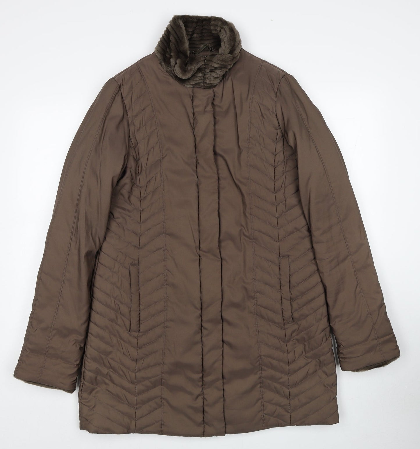 Country Casuals Womens Brown Quilted Coat Size 12 Zip