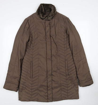 Country Casuals Womens Brown Quilted Coat Size 12 Zip