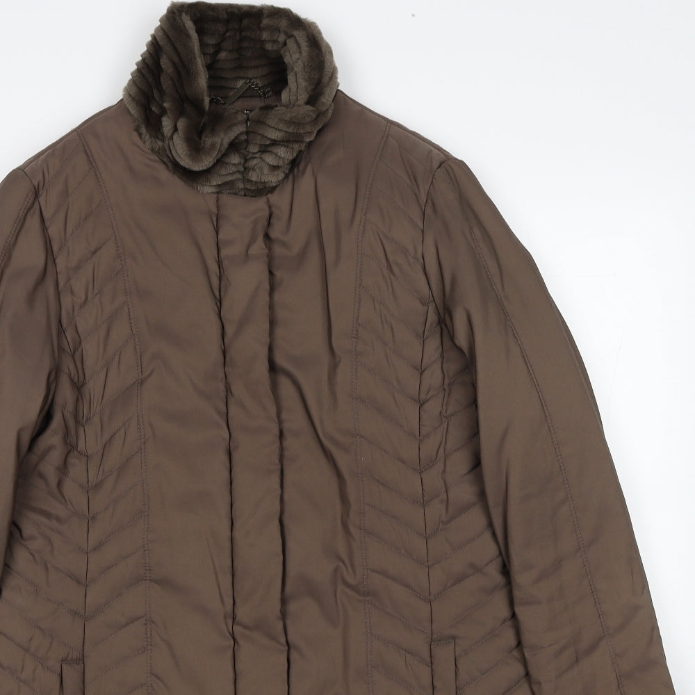 Country Casuals Womens Brown Quilted Coat Size 12 Zip