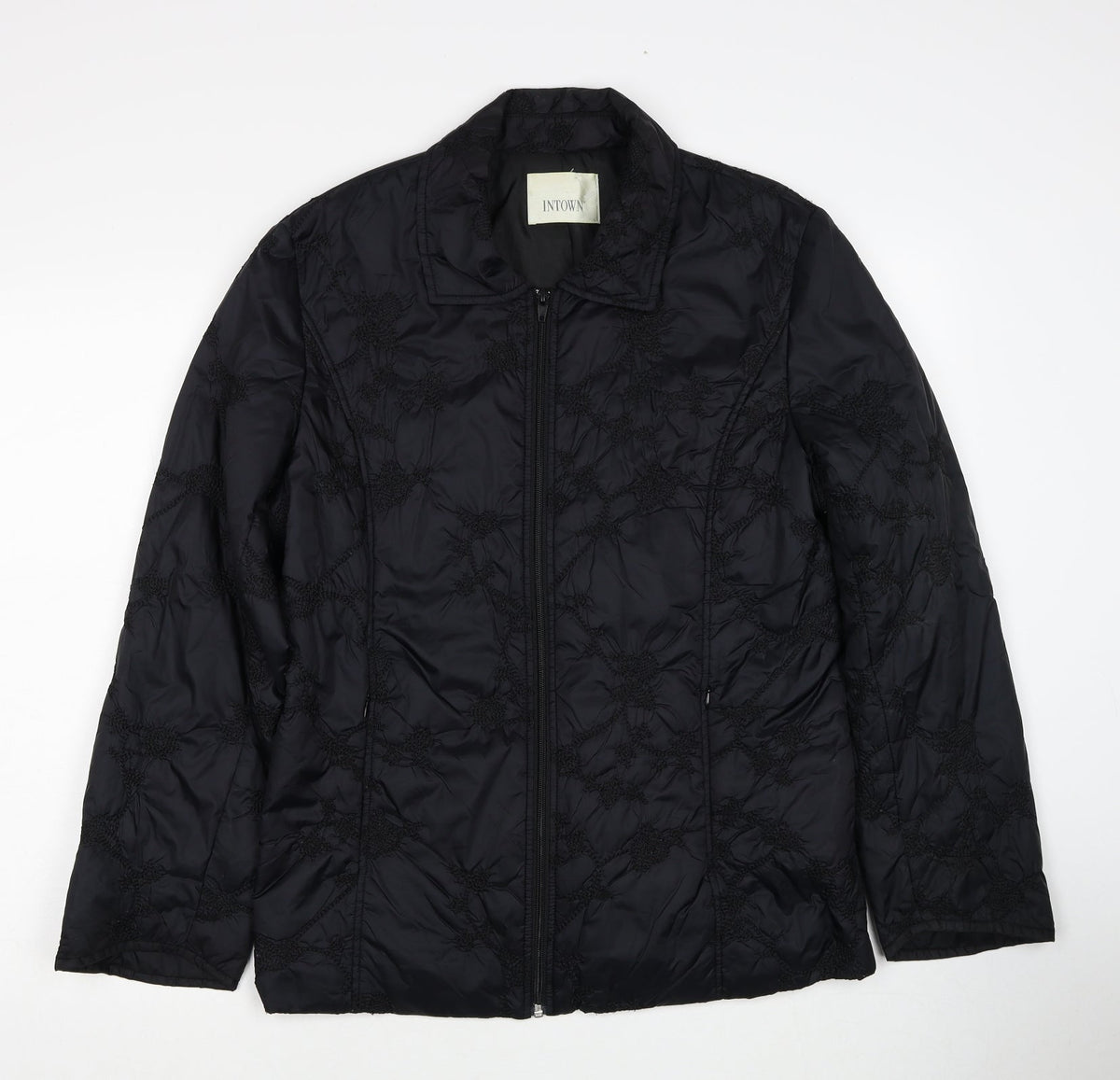 Intown Womens Black Geometric Jacket Size L Zip
