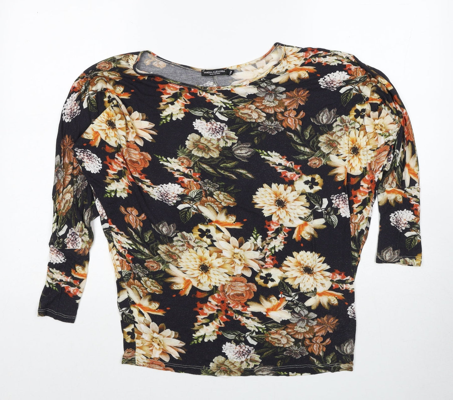 Vanessa Alexandra Womens Multicoloured Floral Viscose Basic Blouse Size S Boat Neck - Batwing, Size M/L