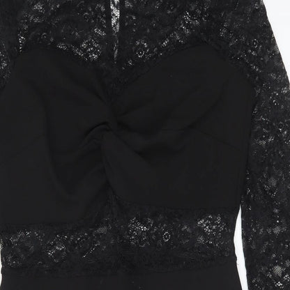 Miss Selfridge Womens Black Polyester Pencil Dress Size 10 Round Neck Button