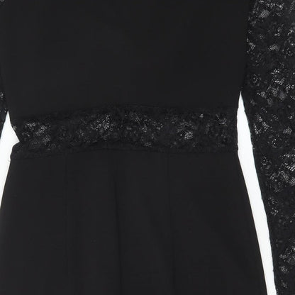 Miss Selfridge Womens Black Polyester Pencil Dress Size 10 Round Neck Button