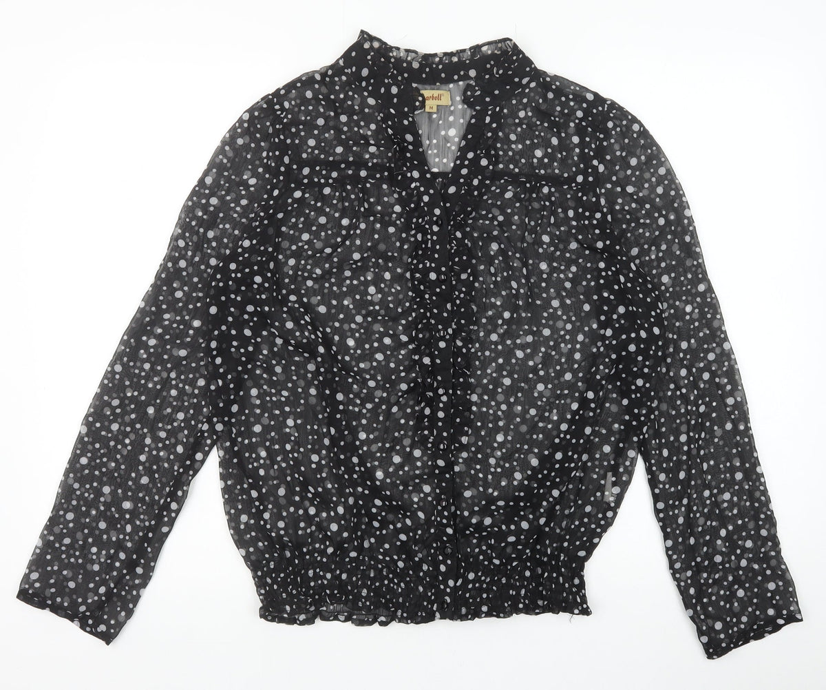 Charbell Womens Black Polka Dot Polyester Basic Blouse Size M V-Neck