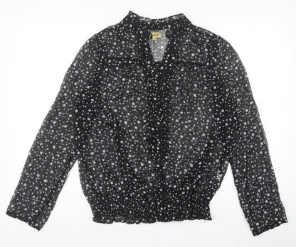 Charbell Womens Black Polka Dot Polyester Basic Blouse Size M V-Neck
