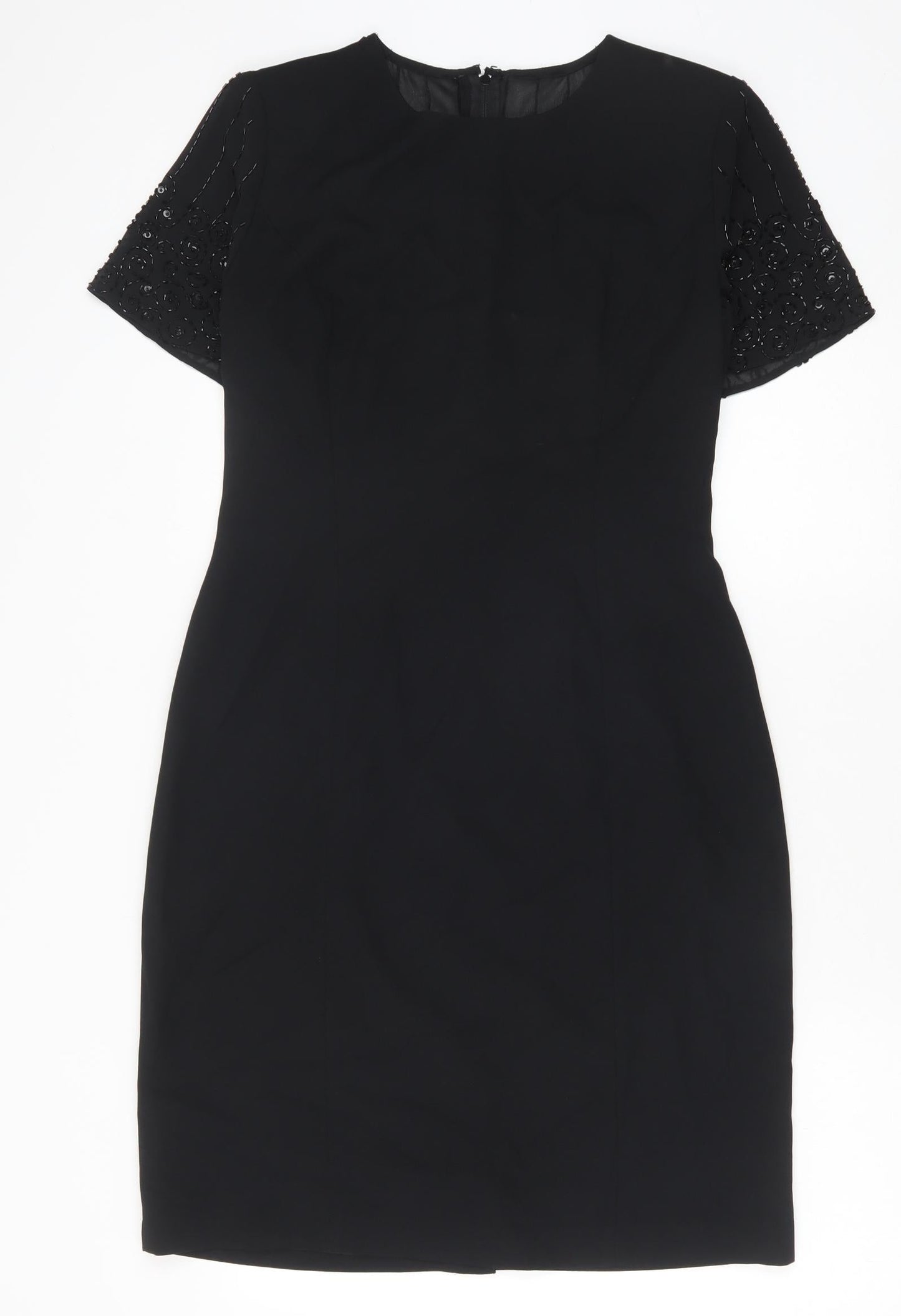 Donna Morgan Womens Black Polyester Sheath Size 8 Round Neck Zip