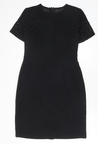 Donna Morgan Womens Black Polyester Sheath Size 8 Round Neck Zip