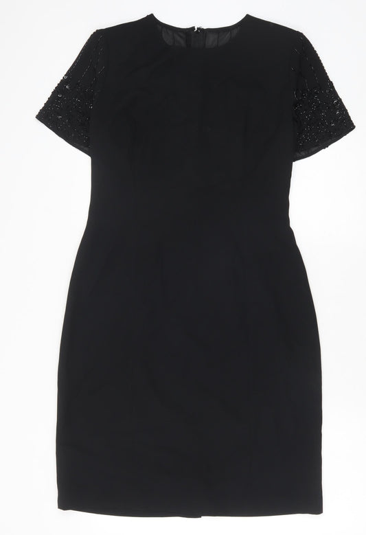 Donna Morgan Womens Black Polyester Sheath Size 8 Round Neck Zip
