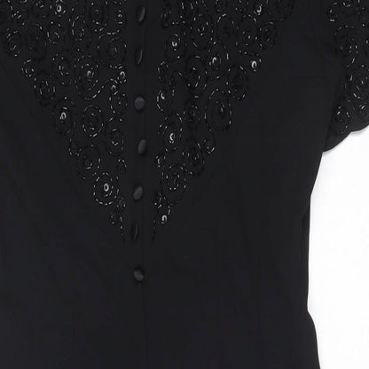 Donna Morgan Womens Black Polyester Sheath Size 8 Round Neck Zip