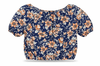 Nicole Collection Womens Blue Floral Viscose Basic Blouse Size L Off the Shoulder
