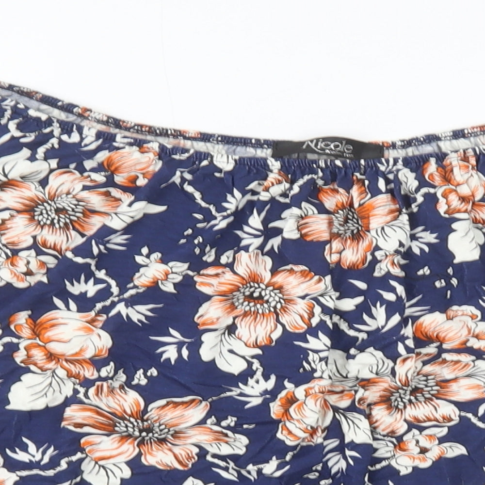 Nicole Collection Womens Blue Floral Viscose Basic Blouse Size L Off the Shoulder