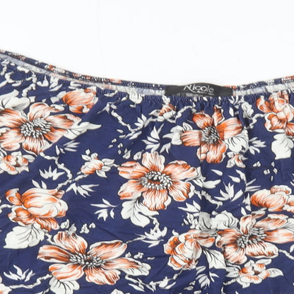 Nicole Collection Womens Blue Floral Viscose Basic Blouse Size L Off the Shoulder