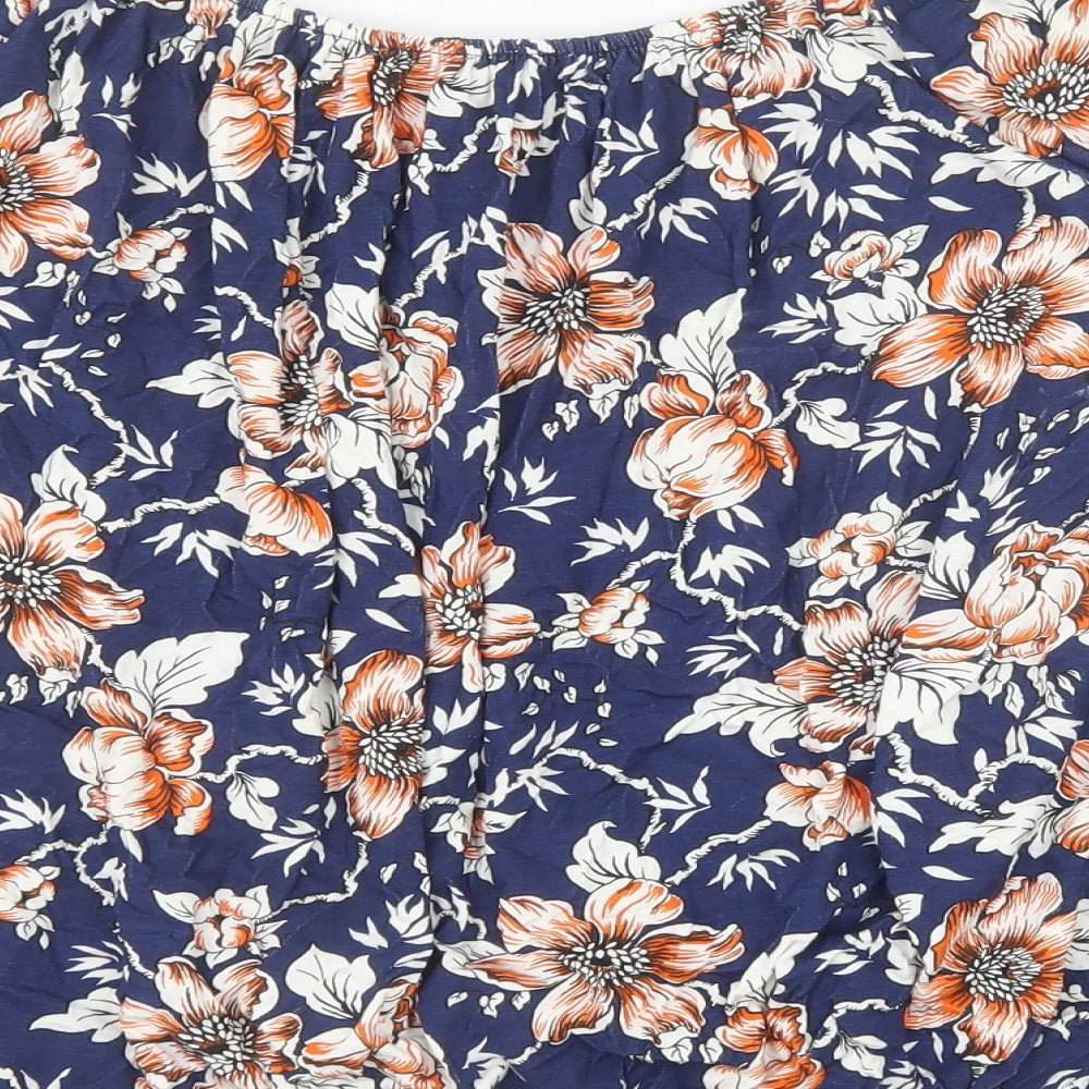 Nicole Collection Womens Blue Floral Viscose Basic Blouse Size L Off the Shoulder