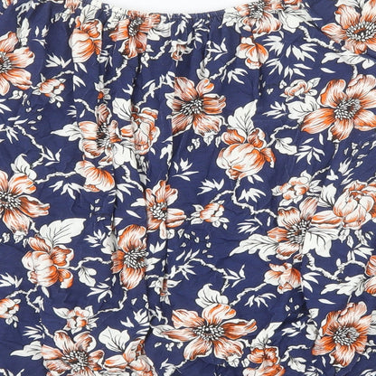Nicole Collection Womens Blue Floral Viscose Basic Blouse Size L Off the Shoulder