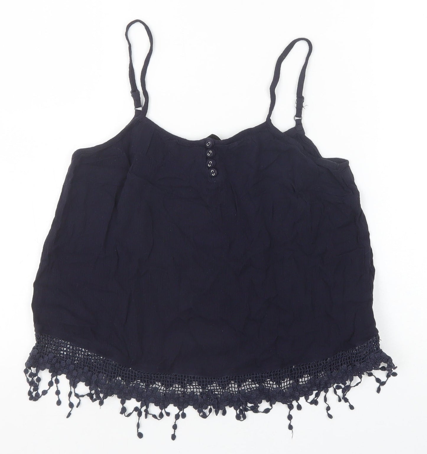 Accessorize Womens Blue Viscose Basic Tank Size S Square Neck - Lace Detail