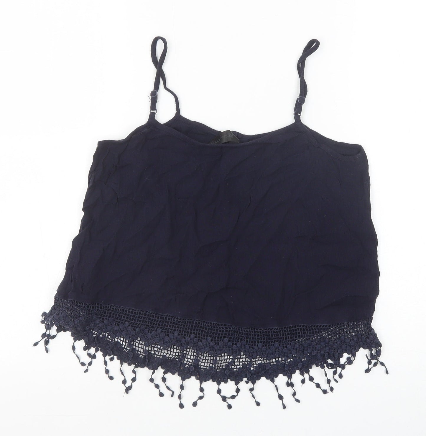 Accessorize Womens Blue Viscose Basic Tank Size S Square Neck - Lace Detail