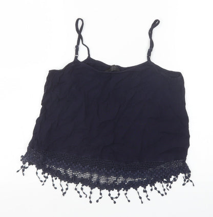 Accessorize Womens Blue Viscose Basic Tank Size S Square Neck - Lace Detail