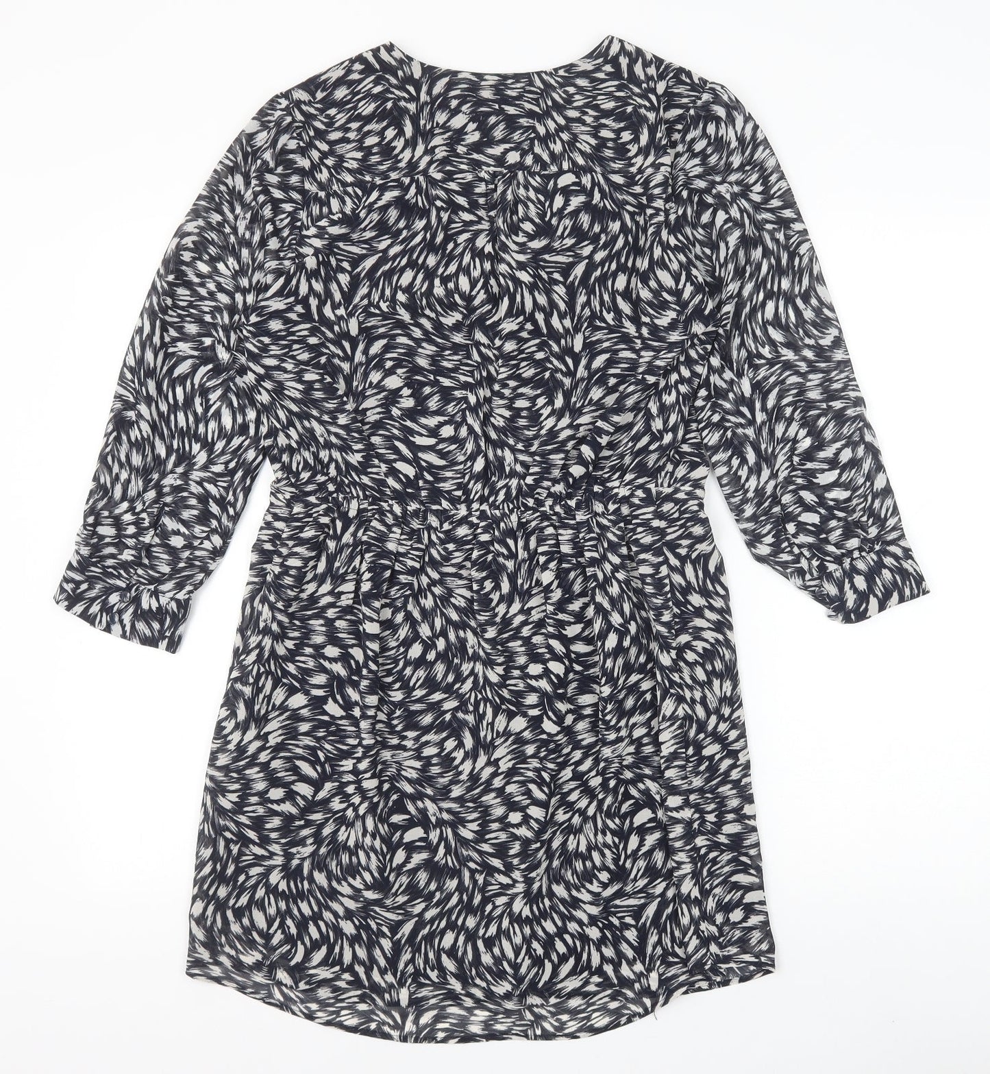 H&M Womens Blue Geometric Polyester A-Line Size S V-Neck Button