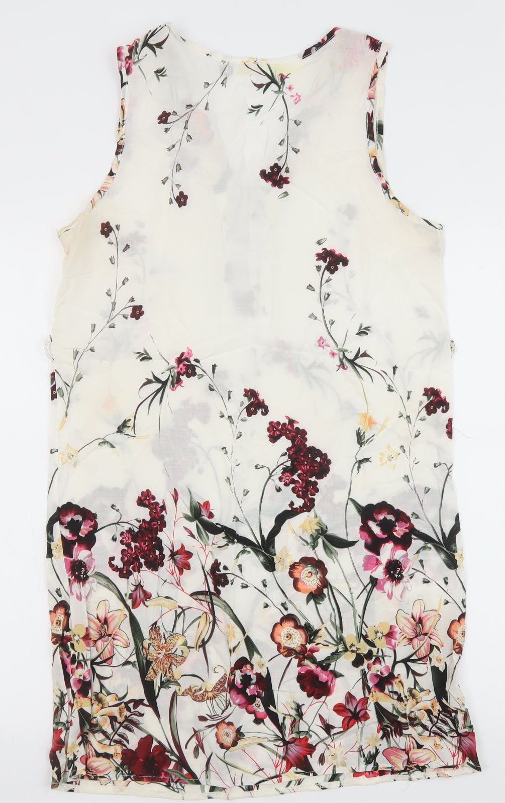 Mosnova Womens Ivory Floral Polyester Shift Size L V-Neck Pullover