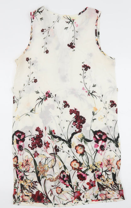 Mosnova Womens Ivory Floral Polyester Shift Size L V-Neck Pullover