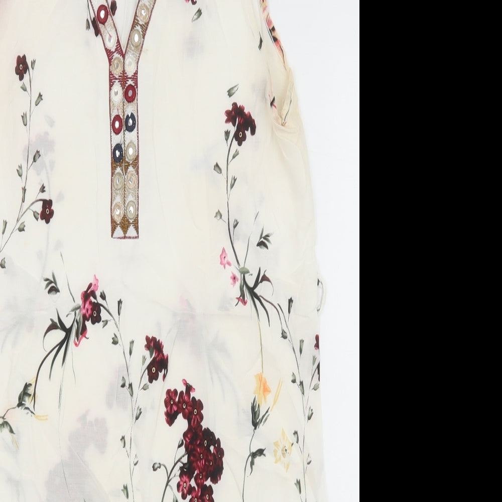 Mosnova Womens Ivory Floral Polyester Shift Size L V-Neck Pullover