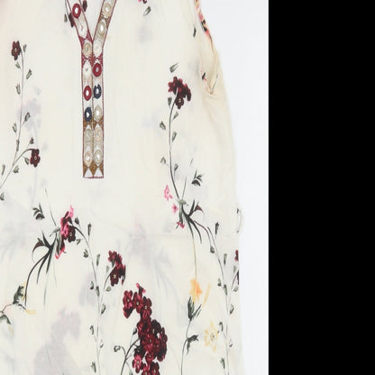 Mosnova Womens Ivory Floral Polyester Shift Size L V-Neck Pullover