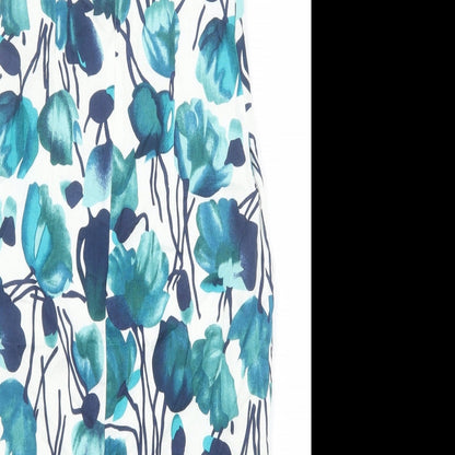 Kaliko Womens Blue Floral Linen Sheath Size 8 V-Neck Zip