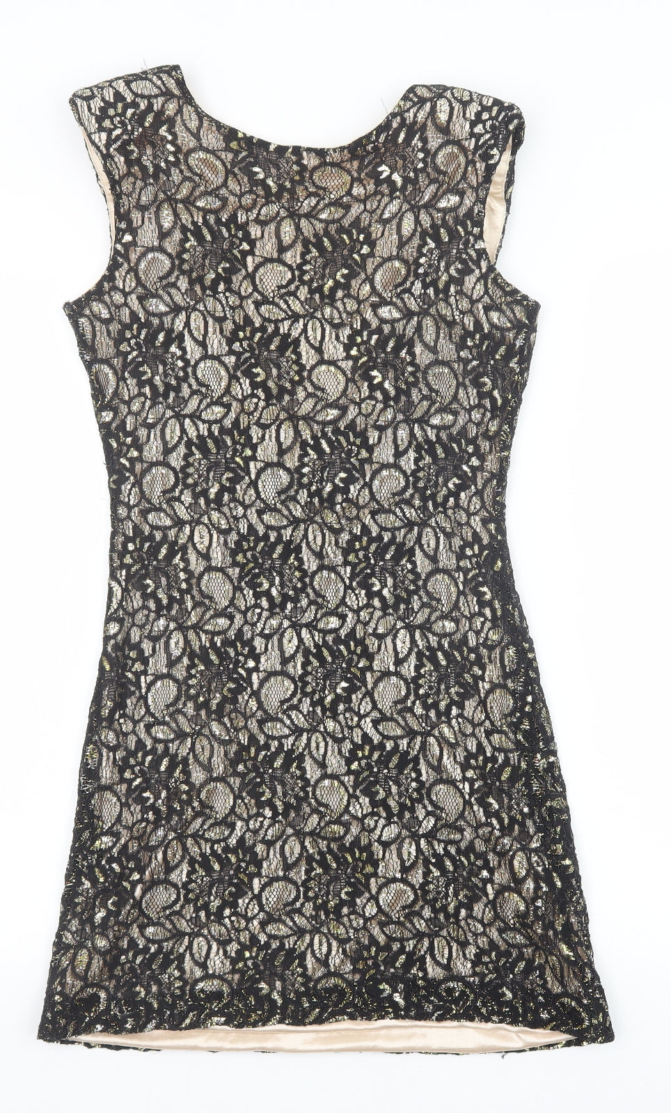 Mela London Womens Black Geometric Polyester A-Line Size 10 Round Neck Pullover