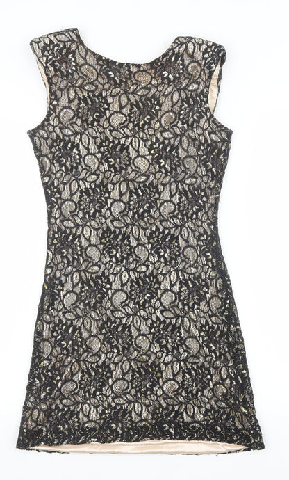 Mela London Womens Black Geometric Polyester A-Line Size 10 Round Neck Pullover