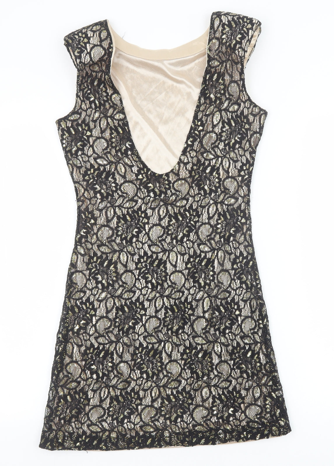 Mela London Womens Black Geometric Polyester A-Line Size 10 Round Neck Pullover