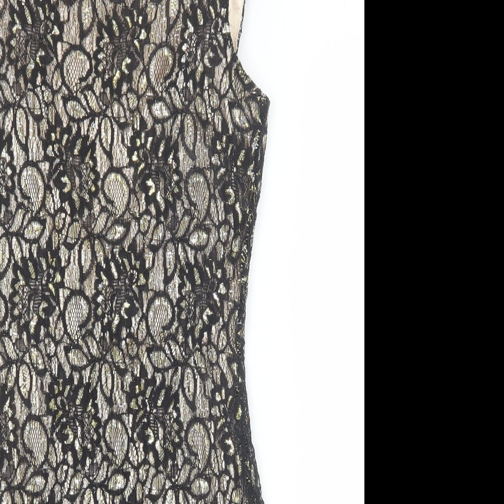 Mela London Womens Black Geometric Polyester A-Line Size 10 Round Neck Pullover